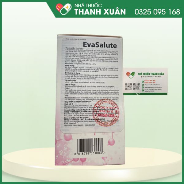 EvaSalute hỗ trợ bổ sung collagen, vitamin E và isoflavones